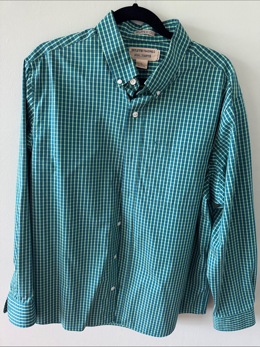 Duluth Trading Co Green Plaid Button-Down Shirt